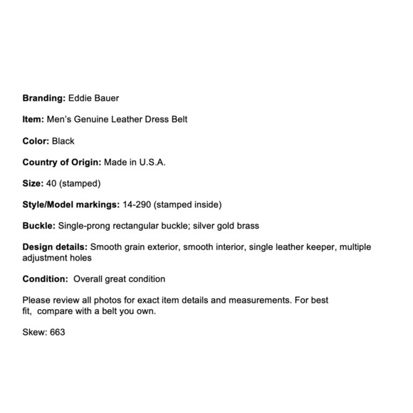 Eddie Bauer Mens 40 Black Genuine Leather Dress Belt Silver Gold Brass Buckle - Picture 2 of 15